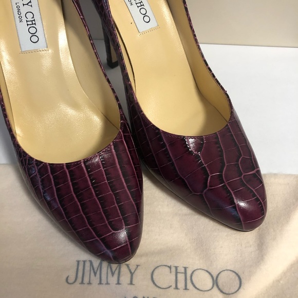 Jimmy Choo Vikki Plum Glossy Mock Croc Pumps - Picture 2 of 6